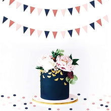 Load image into Gallery viewer, Navy Blue Pink Rose Gold Paper Pennant Banner,2 Pack Glitter Sprinkles Glitter Triangle Flags, Birthday Graduation Gender Reveal Wedding Baby Shower Party Decoration Bunting Lasting Surprise