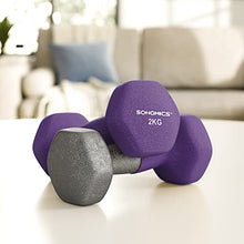 Load image into Gallery viewer, SONGMICS Women's SYL64PL Set of 2 Gym Dumbbells Vinyl in Various Weight and Colour Variations 2 x 2 kg, Purple, 16 x 7.5 cm