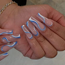 Load image into Gallery viewer, Brishow Coffin False Nails Wavy Lines Press on Nails Long Fake Nails Bellarina Acrylic Stick on Nails 24pcs for Women and Girls