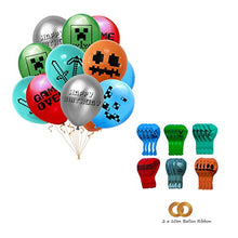 Load image into Gallery viewer, Pixel Style Birthday Party Supplies, Game Party Decorations Include Happy Birthday Banners, Cupcake Toppers, Balloons, Ribbons, for Minecraft Players Birthday Party Decorations