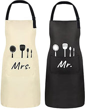 Load image into Gallery viewer, Cymax Mr Mrs Couples Aprons ,2 Pack Kitchen Cooking Apron with Adjustable Strap ,Bride Engagement Wedding for Couples and Bridal Shower