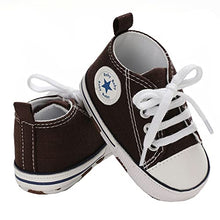 Load image into Gallery viewer, Frobukio Newborn Baby Boy Girl Canvas Sneakers Non-Slip Soft Sole First Walkers Infant (0-6 Months, Brown)