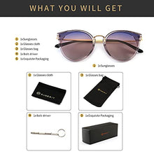 Load image into Gallery viewer, SUNGAIT Women’s Oversized Cat Eye Polarized Sunglasses Vintage UV Protection Sunglasses -SGT969 (Transparent Grey Frame/Purple Gradient Lens)