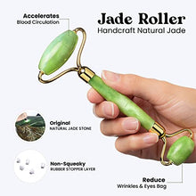 Load image into Gallery viewer, RoselynBoutique Jade Roller for Face and Gua Sha Set - Beauty Cosmetic Facial Skin Roller Massager Tool - Original Handcraft Natural Green Jade (Green)