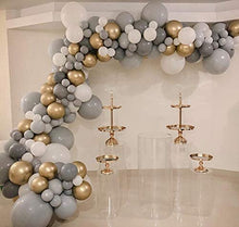 Load image into Gallery viewer, Balloon Arch Kit, White Grey Balloon Garland 100PCS Birthday Decoration, with Gold Balloons & Balloon Strip & Knotter, for Boy Girl Happy Birthday Party, Wedding Bridal Engagement Baby Shower