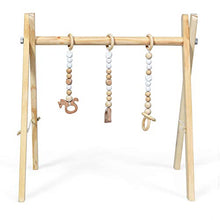 Load image into Gallery viewer, COSTWAY Baby Wooden Play Gym, Foldable Infants Gym Frame with Hanging Bar, 3 Teething Toys, Mobile Baby Exercise Activity Set for Newborn (Natural)