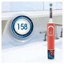 Load image into Gallery viewer, Oral-B Kids Electric Toothbrush, 1 Toothbrush Head, x4 Spiderman Stickers, 2 Modes with Kid-Friendly Sensitive Mode, For Ages 3+, 2 Pin UK Plug, Red