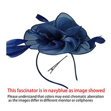 Load image into Gallery viewer, Fascinator Hat Feather Mesh Net Veil Party Hat Ascot Hats Flower Derby Hat with Clip and Hairband for Women (G1-DARKBLUE)(Size:L)