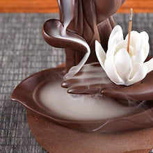 Load image into Gallery viewer, Zen Lotus Backflow Incense Burner with 20pcs Backflow Incense Cone, Home Ceramic Backflow Incense Cone Holder Burner