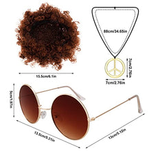 Load image into Gallery viewer, Dacitiery 3 Pcs Hippie Costume Set, Funky Afro Wig VintageSunglasses and Peace Sign Necklace Fancy Dress Hippy Accessories for60s/70s Theme Party( Brown)