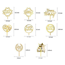 Load image into Gallery viewer, 8 Pack Happy Birthday Cake Topper, CBGGQ Multicolour Acrylic Cupcake Topper for Various Birthday Party Cake Decoration for Girls Kids Baby Birthday Wedding Mother Cake Decorations Supplies (Gold)