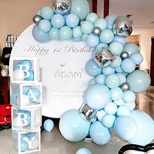 Load image into Gallery viewer, Birthday Party Decorations Balloon Box for Boys Girls, 4Pcs Baby Shower Box Decoration with 52 Letters, Transparent Balloon Boxes for Baby Shower, Blue Birthday Party, DIY Name Combination, Graduation