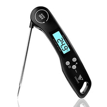 Load image into Gallery viewer, Meat Thermometer, DOQAUS Instant Read Cooking Thermometer, Digital Food Thermometer, Backlight LCD Screen Foldable Long Probe & Auto On/Off, Perfect for Kitchen Cooking, BBQ, Water,Meat, Milk (Black)