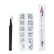 Load image into Gallery viewer, Canvalite 1500PCS Rhinestones in 6 Sizes Flat Back Gems, Crystal AB Rhinestones Nail Art Gems with Pick Up Tweezers and Rhinestone Picker Dotting Pen, Nail Art Tools for Nails, Clothes, Face, Craft