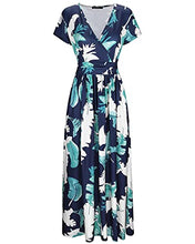 Load image into Gallery viewer, OUGES Women's Summer Casual V Neck Short Sleeve Floral Pattern Wrap Ladies Maxi Long Dress with Pockets(Floral-8,L)