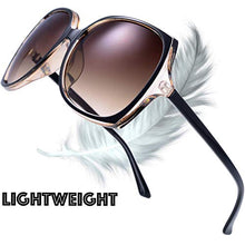 Load image into Gallery viewer, Women's Square Jackie O Cat Eye Hybrid Butterfly Fashion Sunglasses for round faces - Exquisite Packaging (727704-Crystal brown/ Black paint, Gradient Brown)