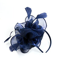 Load image into Gallery viewer, Fascinator Hat Feather Mesh Net Veil Party Hat Ascot Hats Flower Derby Hat with Clip and Hairband for Women (G1-DARKBLUE)(Size:L)