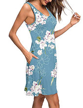 Load image into Gallery viewer, AUSELILY Women's Beach Dress Summer Casual Swing Dress V Neck Cover up Tank Mini Dresses with Pockets Floral Light Blue L