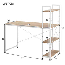 Load image into Gallery viewer, Life Carver Study PC Table Computer Desk with 4 Tier Storage Shelves, Study Table with Bookshelf for Home Office Furniture Study Workstation Table Laptop Table Desk Desktop Table Walnut Coffee (White)