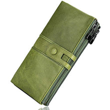Load image into Gallery viewer, ROULENS Genuine Leather Women's Wallets,Multi-Function Slim Bifold Zipper Clutch Purse,Large Capacity Card Holder with RFID (Green)