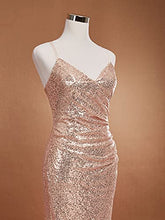 Load image into Gallery viewer, Ever-Pretty Women's Fashion Spaghetti Straps Floor Length Sequins Mermaid Long Evening Party Dresses Rose Gold 12UK