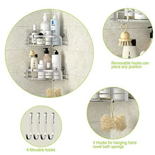 Load image into Gallery viewer, STEUGO Shower Corner Caddy, Bathroom Corner Shower Shelf, Adhesive Wall Mounted Shower Shelving with 4 Movable Hooks, SUS304 Stainless Steel Bath Storage Organizer, 2 Pack