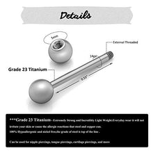 Load image into Gallery viewer, PiercingJ 2pcs Grade 23 Titanium 14G 14mm / 16mm Bar Nipple Tongue Ring Straight Barbell Nipple Rings Body Piercing Jewelry