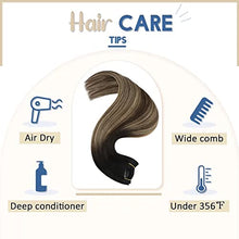 Load image into Gallery viewer, YoungSee Clip in Hair Extensions Balayage 12 Inch Hair Extensions Clip in Natural Hair Black to Dark Brown with Blonde Clip in Extensions Ombre Clip in Human Hair Extensions 7pcs 70g