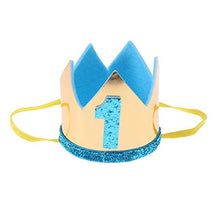 Load image into Gallery viewer, STOBOK Birthday Crown Hat Baby Birthday 1 Year Old Crown Glitter Party Hats Boy Girl Birthday Party Decoration Headdress (Sky Blue)