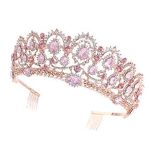 Load image into Gallery viewer, Lurrose Bridal Crown Sparkle Rhinestone Queen Tiara Vintage Crystal Princess Crown with Side Comb for Wedding (Rose Gold and Pink)