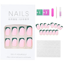 Load image into Gallery viewer, Press on Green Nails Short, Luvehandicraft Glossy Fake Nails Coffin, False Nails with Glue for Women and Girls (Green French) 30 Piece Set