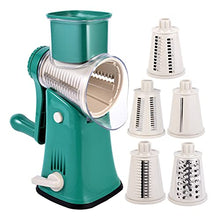 Load image into Gallery viewer, WellToBe Rotary Cheese Grater with a Free Peeler - Vegetable Slicer Cheese Shredder with 5 Stainless Steel Interchangeable Blades - Strong Suction Base & Durable Chute & Easy to Clean