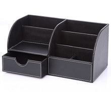 Load image into Gallery viewer, KINGFOM PU Leather Office Desk Organiser Tidy Pen Pencil Pots Stationery Storage Box Desk Accessories Black