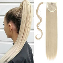 Load image into Gallery viewer, S-noilite® Trendy 26"(66cm) Straight Ash Blonde mix Bleach Blonde Wrap Around Ponytail Clip in Hair Extension Strap Pony Tail Long Popluar Style