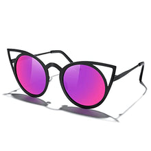 Load image into Gallery viewer, MERRY'S Cat Eye Sunglasses for round faces Round Metal Cut-Out Flash Mirror Lens Metal Frame Sun glasses S8064 (Red, 50)