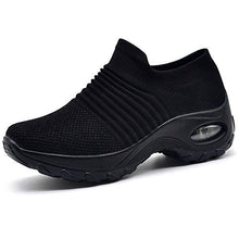Load image into Gallery viewer, ZHR Womens Trainers Ladies Walking Shoes Slip on Nursing Shoes Lightweight Breathable Work Shoes Air Cushion Sneakers All Black 6.5UK/40.5EU