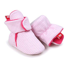 Load image into Gallery viewer, LACOFIA Newborn Baby Boys Girls Anti-Slip Soft Sole Slipper Booties Infant Winter Crib Sock Shoes Pink Stripe 0-6 Months
