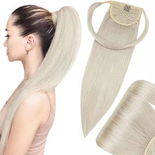 Load image into Gallery viewer, Hetto Human Hair Ponytail White Blonde Wrap Around Ponytail Hair Extensions Real Remy Ponytail Hair Extensions Straight #60 Blonde 70g 12 Inch