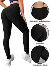 Load image into Gallery viewer, UMIPUBO Women High Waist Butt Scrunch Push Up Leggings Stretch Gym Workout Yoga Pants Honeycomb Scrunch/Ruched Butt Lift Elastic Sports Running Tights (Black, M)
