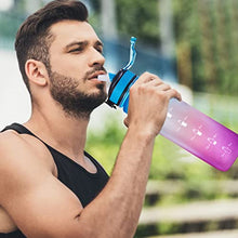 Load image into Gallery viewer, NAVTUE 1L Water Bottle with Straw, Sports Drinks Bottle with Time Markings, Leak Proof, Tritan BPA free, Dishwasher Safe, for School/Cycling/Running (BluePurple)