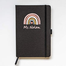 Load image into Gallery viewer, Stickerscape Personalised Rainbow Heart Notebook | Gift for School Teacher, Friend Or Family Member | A5 Lined Hardback | Recycled Paper | Black or Blue (Black)