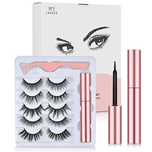 Load image into Gallery viewer, Magnetic Eyeliner and Magnetic Eyelash Kit (5 Pairs), Upgraded 3D Reusable Magnetic Eyelashes Kit False Lashes Natural Look with Applicator, No Glue Needed