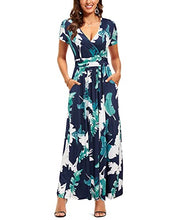 Load image into Gallery viewer, OUGES Women's Summer Casual V Neck Short Sleeve Floral Pattern Wrap Ladies Maxi Long Dress with Pockets(Floral-8,L)