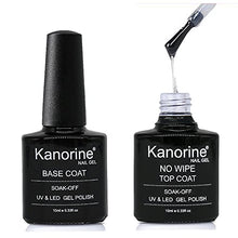Load image into Gallery viewer, Kanorine UV LED Soak Off Gel Nail Polish Top Coat and Base Coat Set of 2 x 10ml Each(Base & No Wipe Top Coat)