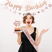 Load image into Gallery viewer, Peicci 15pcs Rose Gold Cake Toppers, Happy Birthday Cake Toppers Birthday Cupcake Toppers Cake Decorations with Glitter and 5inch Confetti Rose Gold Balloon