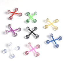 Load image into Gallery viewer, CrazyPiercing 8Pair Flexible Glitter Acrylic Tongue Ring Retainer or Nipple Ring 14G Bar Length 16mm Multicolor