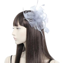 Load image into Gallery viewer, Topkids Accessories Looped Net Fascinator Feather Comb Fascinator Fascinator Hair Slide Fascinators Wedding Hats Royal Ascot Hat On Clear Comb For Women, Ladies, Girls (Silver Grey)
