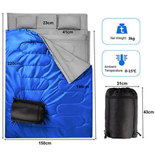 Load image into Gallery viewer, Maxmass Double Sleeping Bag, 4 Seasons Lightweight Camping Bag with 2 Pillows and Carrying Bag, Converts into 2 Singles, Waterproof Outdoor Sleeping Bags for Traveling, Backpacking and Hiking (Blue)