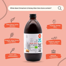 Load image into Gallery viewer, Aloe 24/7 Organic Aloe Vera Juice | Made with Wild Grown Aloe Ferox Leaf Extract | Cinamon-Honey | 100% Natural Preservative Synthetic Additives Free in GLASS BOTTLE | For Healthy Indigestion | 500 ml