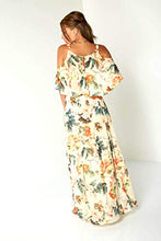 Load image into Gallery viewer, Roman Originals Women Cold Shoulder Chiffon Floral Leaf Maxi Dress - Ladies Loose Boho Bohemian Oriental Summer Evening Occasion Wedding Guests Outfits Long Dresses - Orange - Size 10